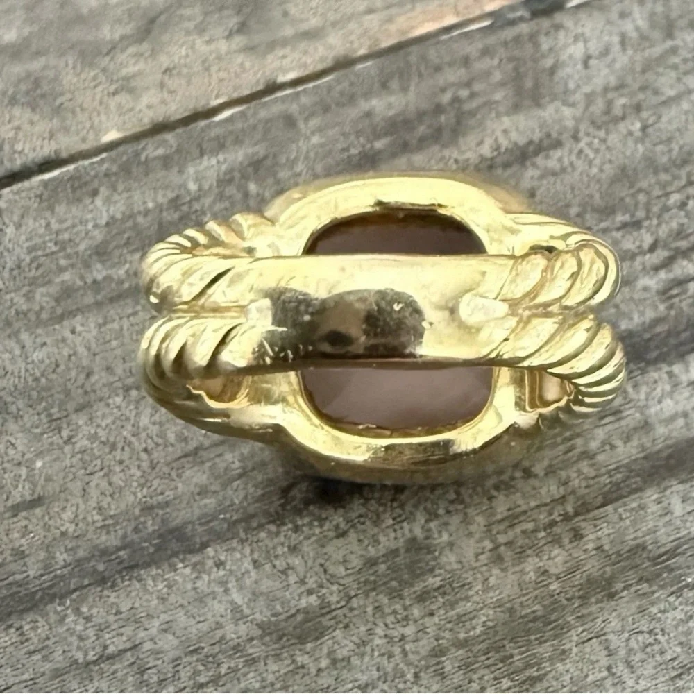 David Yurman Albion  18k Gold Ring Rose Quartz Center Diamond Halo - Size 8.25 - Picture 6 of 7